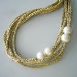 Gold And White Pearls Necklace In Metallic Fall..