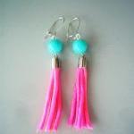 Neon Pink Earrings With Turquoise Beads