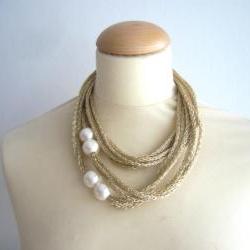 Gold And White Pearls Neck..
